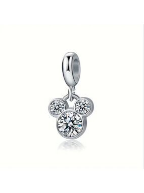 New Silver Sparkly Mickey Mouse CZ Charm Bracelet Bead